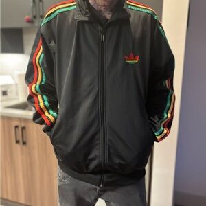 Adidas Black Bomber Jacket with Multicolor Stripes